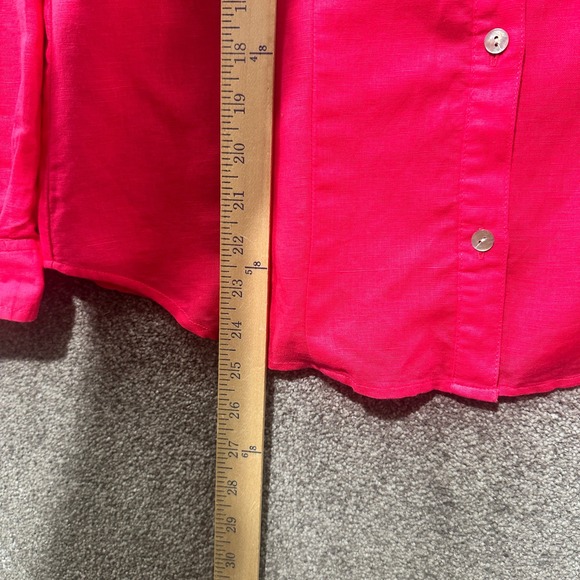 C Le Daniel Button Up Blouse Top Women XS Pink Linen Cotton Roll Tab Long Sleeve - Picture 6 of 13